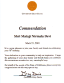 Commendation from Governor Gray Davis, California